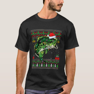 Striped Bass Fish Christmas Lights Santa Ugly Swea T-Shirt
