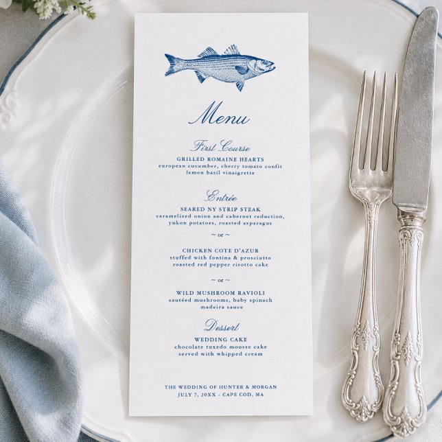 Striped Bass Fishing Wedding Menu (Striped Bass Fishing Wedding Menu Coastal New England Reception Menu by Concertina Press)