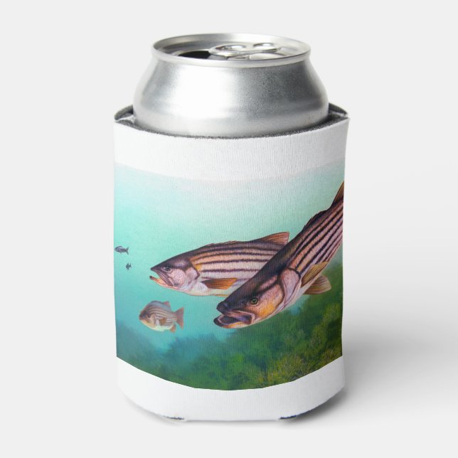 Striped Bass Swimming Can Cooler (Can Front)