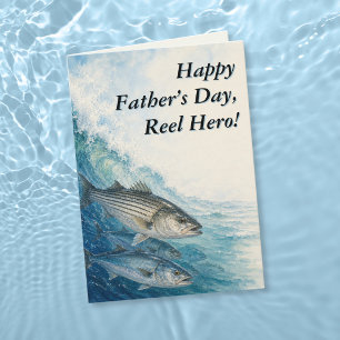 Striped Bass Wave Reel Hero Fishing Father’s Day Card