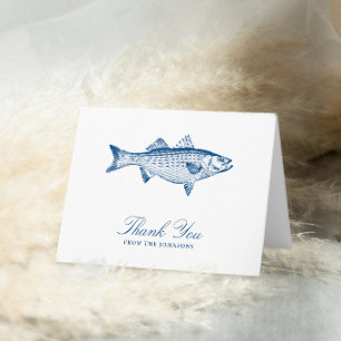 Striped Bass Wedding Navy Blue Thank You Card