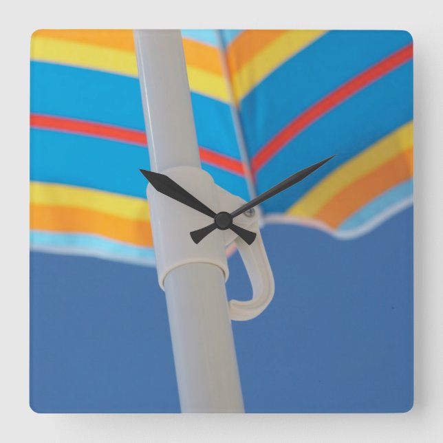 Striped Beach Umbrella Square Wall Clock (Front)