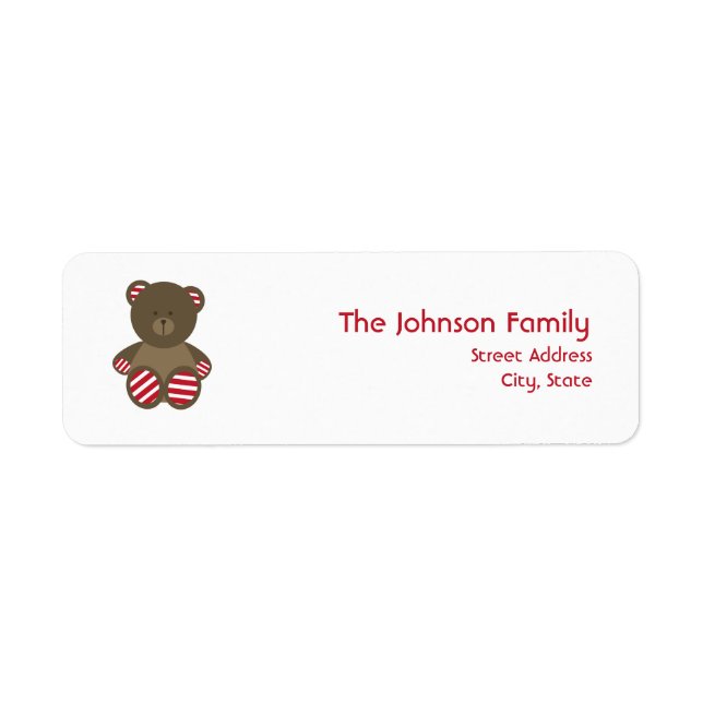 Striped Bear Christmas Address Label Return Address Label (Front)