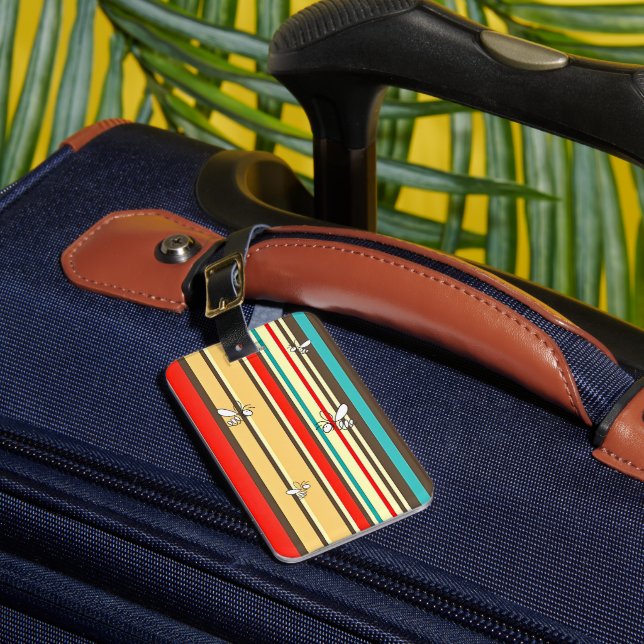 Striped Bee Pattern | Vintage Luggage Tag (Front Insitu 1)