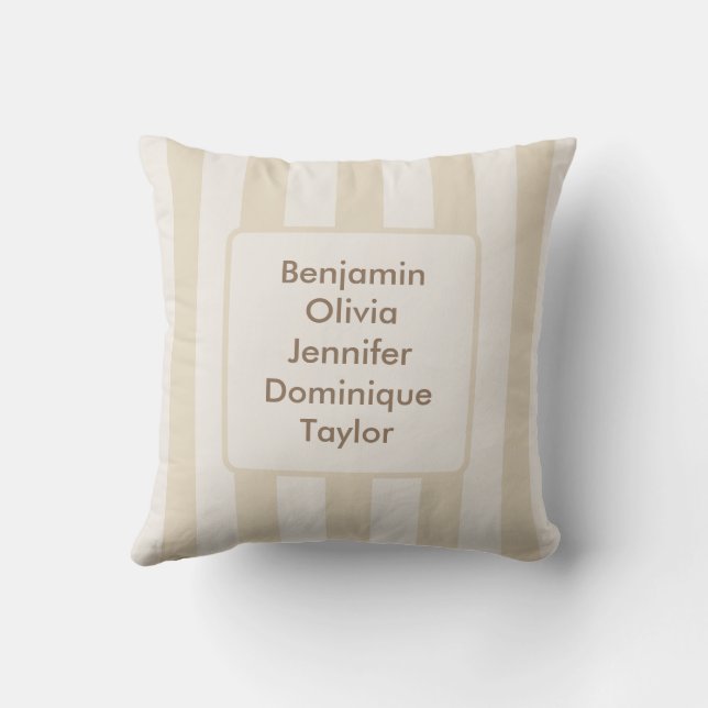 Striped Beige Customisable Family Throw Pillow (Back)