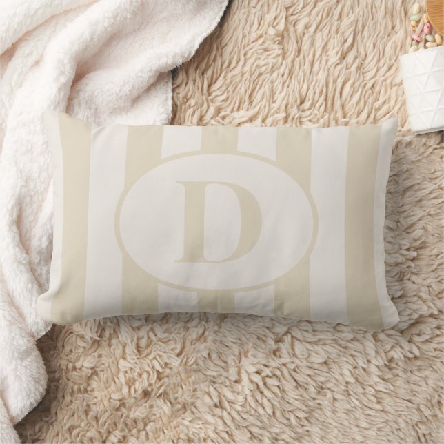 Striped Beige Off White Customisable Lumbar Pillow (Blanket)