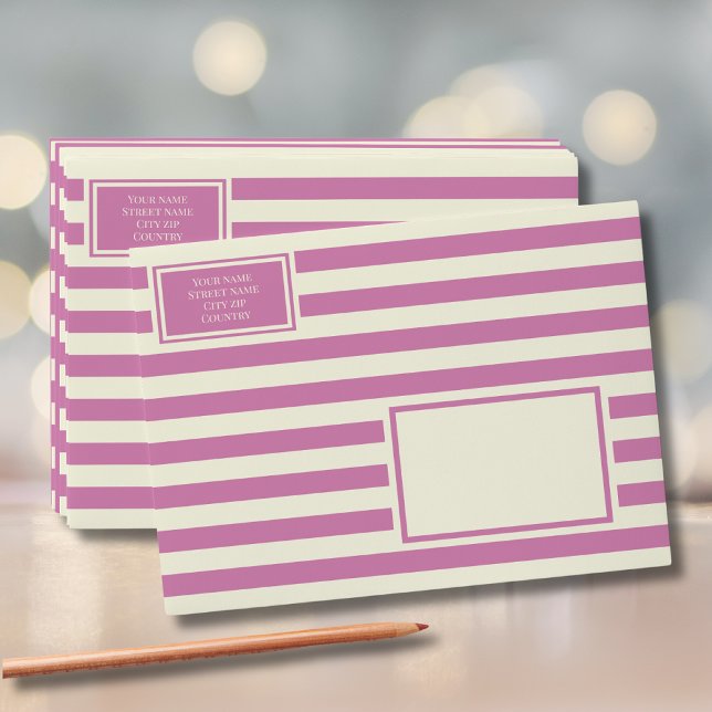 Striped beige pink purple retro return address envelope (Creator Uploaded)
