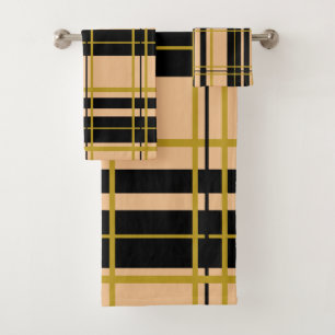 Striped Black and Rose Gold Bath Towel Set