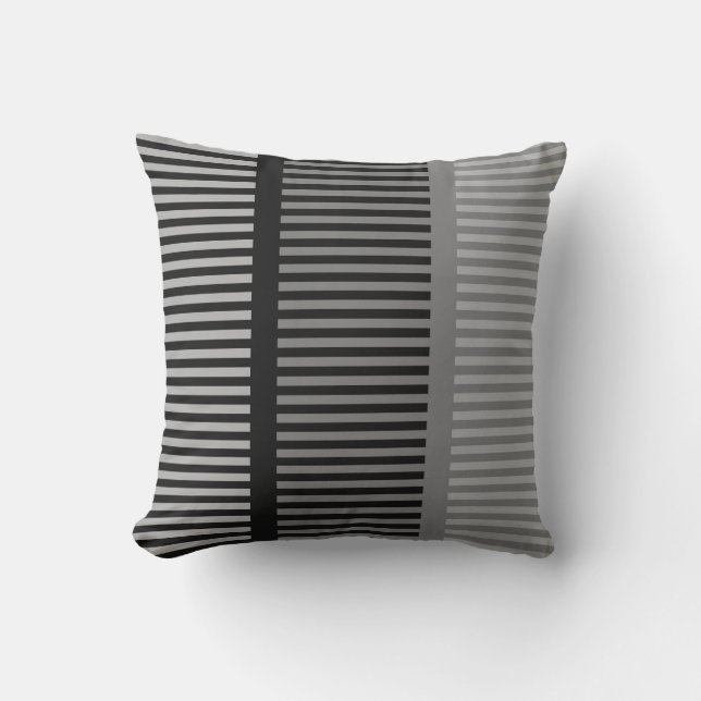 Striped Black and Silver Grey Cushion (Front)