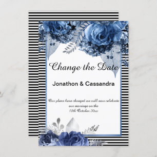 STRIPED BLACK BLUE FLORAL BORDER CHANGE THE DATE