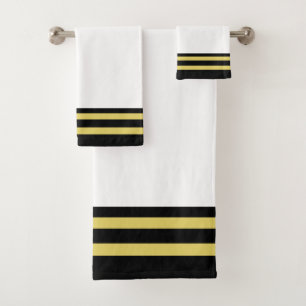 Striped Black & Golden on White Bath Towel Set