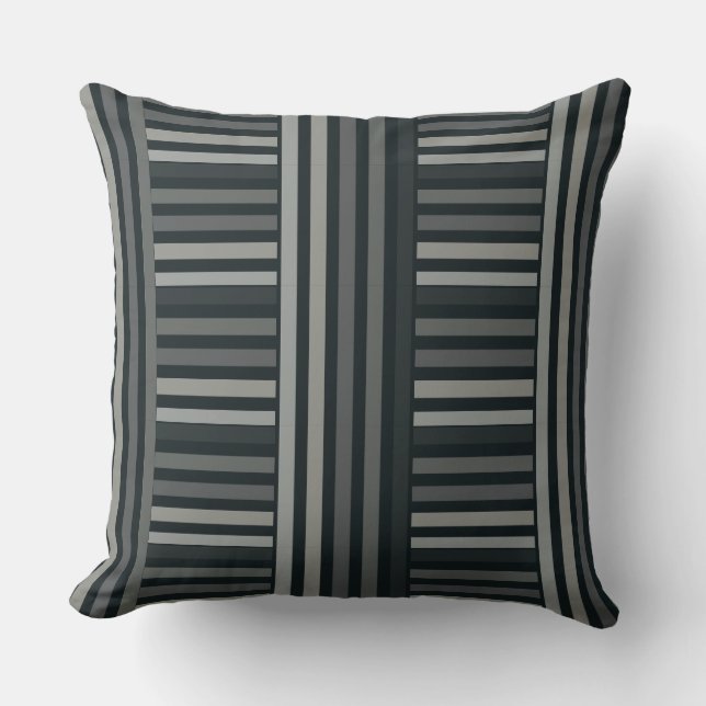 Striped Black, Grey, Taupe Throw Pillow (Front)