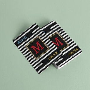 Striped black playing cards with monogram