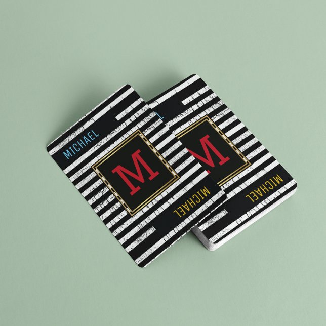 Striped black playing cards with monogram (stylish monogram )