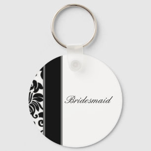 Striped black white and grey damask Wedding set Key Ring