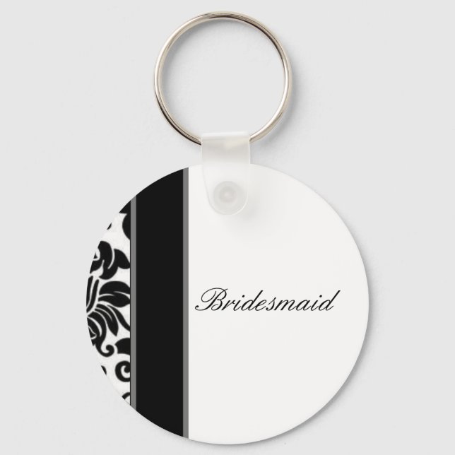 Striped black white and grey damask Wedding set Key Ring (Front)