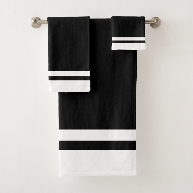 Striped Black & White Bath Towel Set (Insitu)