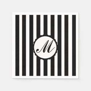 Striped Black White Custom Monogram Paper Napkins