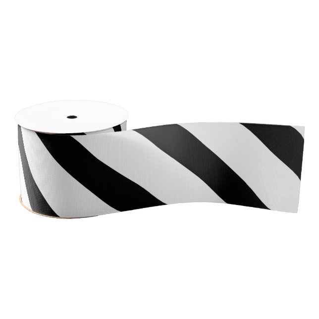 Striped (Black & White | Diagonal) Any Size Custom Grosgrain Ribbon (Spool)