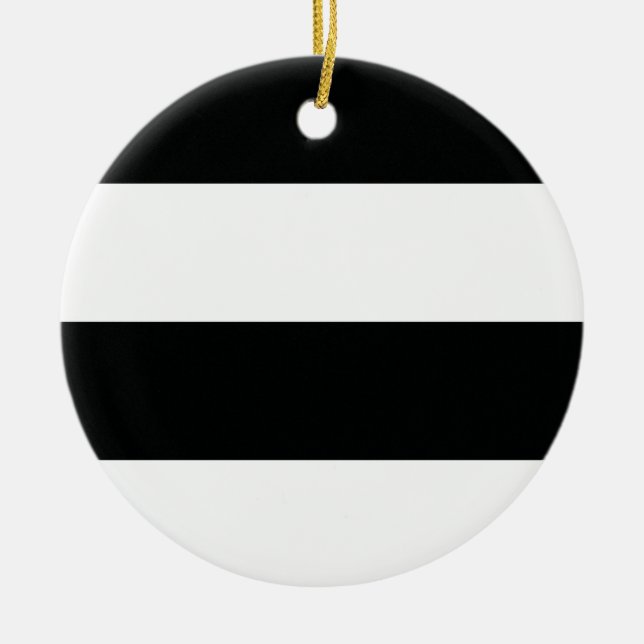 Striped (Black & White | Horizontal) Customisable Ceramic Ornament (Front)