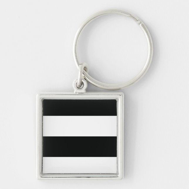 Striped (Black & White | Horizontal) Customisable Key Ring (Front)