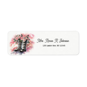 Striped Black White Rainboots Filled with Roses Return Address Label