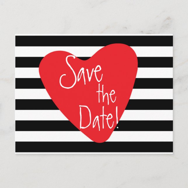 Striped Black White Red Heart Postcard (Front)