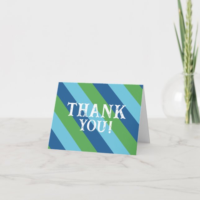 Striped Blue and Green Folded Thank You Note Card (Front)