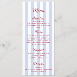 Striped Blue and Red Wedding Menu
