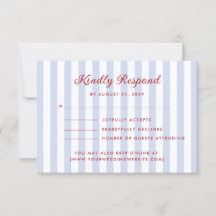 Striped Blue and Red Wedding RSVP Card