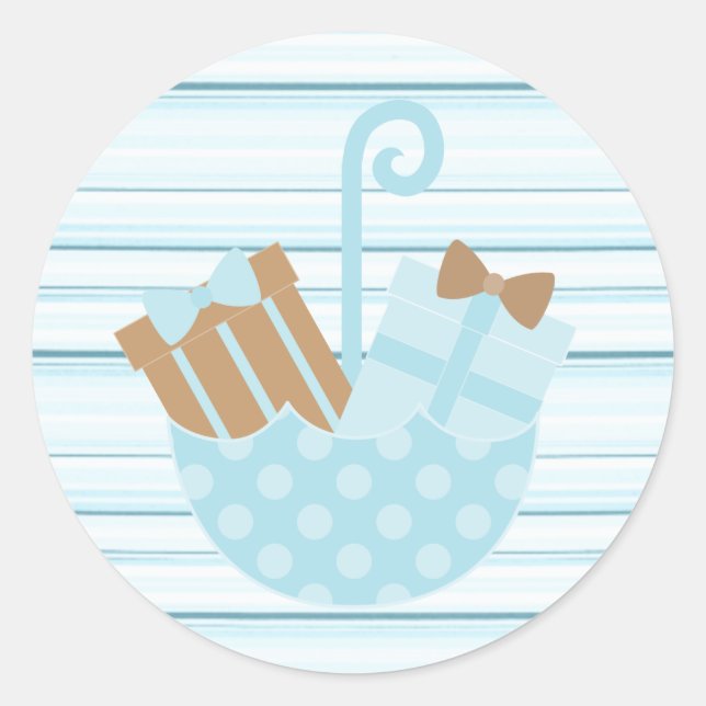 Striped Blue Baby or Bridal Shower Stickers (Front)