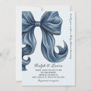 Striped Blue Bow Baby Shower Invitation