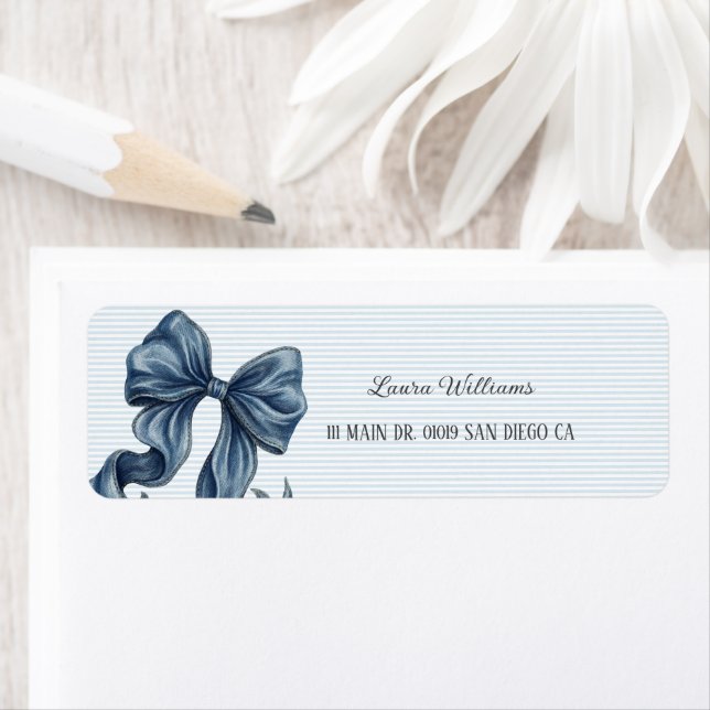 Striped Blue Bow  Return Address Label (Insitu)