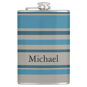 Striped blue grey hip flask