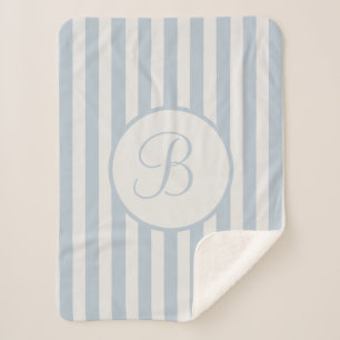Striped Blue Mist Off White Monogram  Sherpa Blanket
