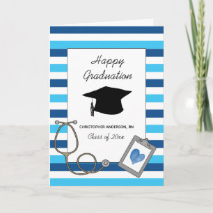 Striped Blue Nursing School Graduation Card