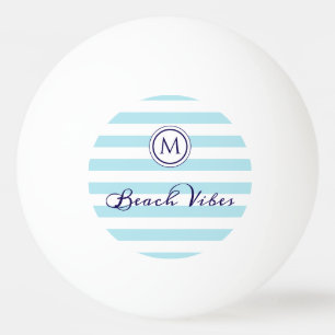 Striped Blue White Beach Vibes Preppy Monogram Ping Pong Ball