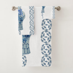 Striped Blue & White Ginger Jar Bath Towel Set