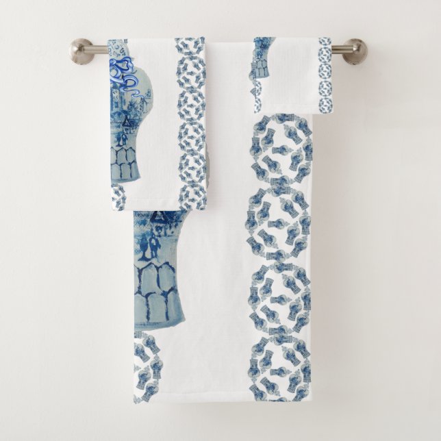 Striped Blue & White Ginger Jar Bath Towel Set (Insitu)