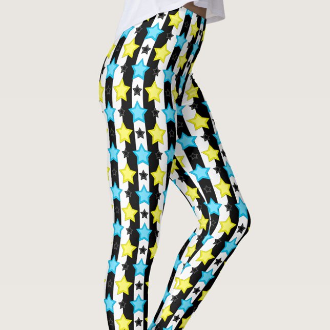 Striped Blue Yellow Stars Pattern Design  Leggings (Creator Uploaded)