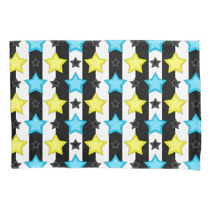 Striped Blue Yellow Stars Pattern Design  Pillowcase