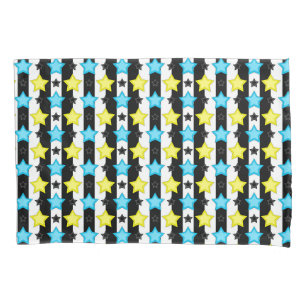 Striped Blue Yellow Stars Pattern Design  Pillowcase