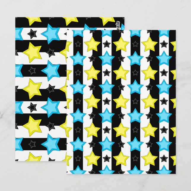 Striped Blue Yellow Stars Pattern Design  Postcard (Front/Back)