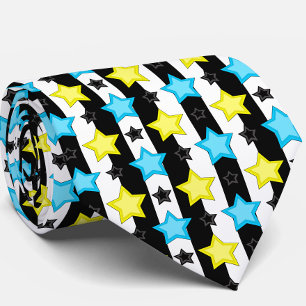 Striped Blue Yellow Stars Pattern Design Tie