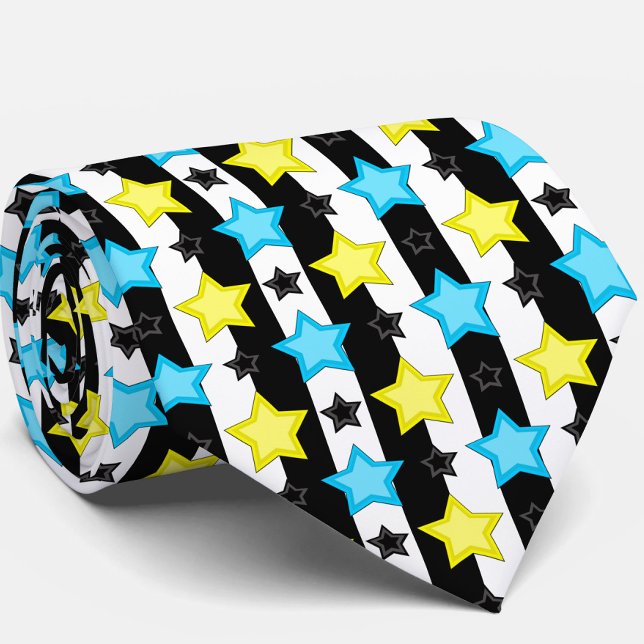 Striped Blue Yellow Stars Pattern Design  Tie (Creator Uploaded)