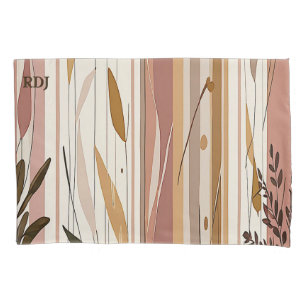 Striped Blush & Golden Brown Botanical Pillowcase