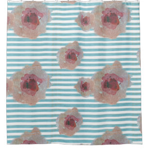 Striped Boho Chic Floral Pattern   Shower Curtain