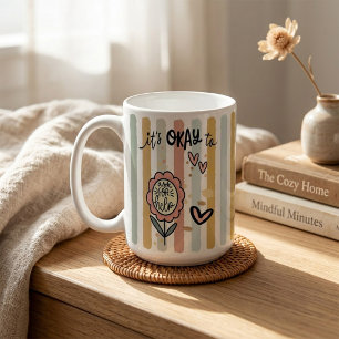 Striped Boho Floral It's Okay To Ask for Help Coffee Mug