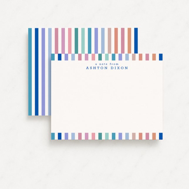 Striped Border Blue Accent Modern Note Card (Creator Uploaded)