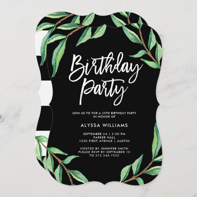 Striped Botanical | Birthday Party Invitation (Front/Back)